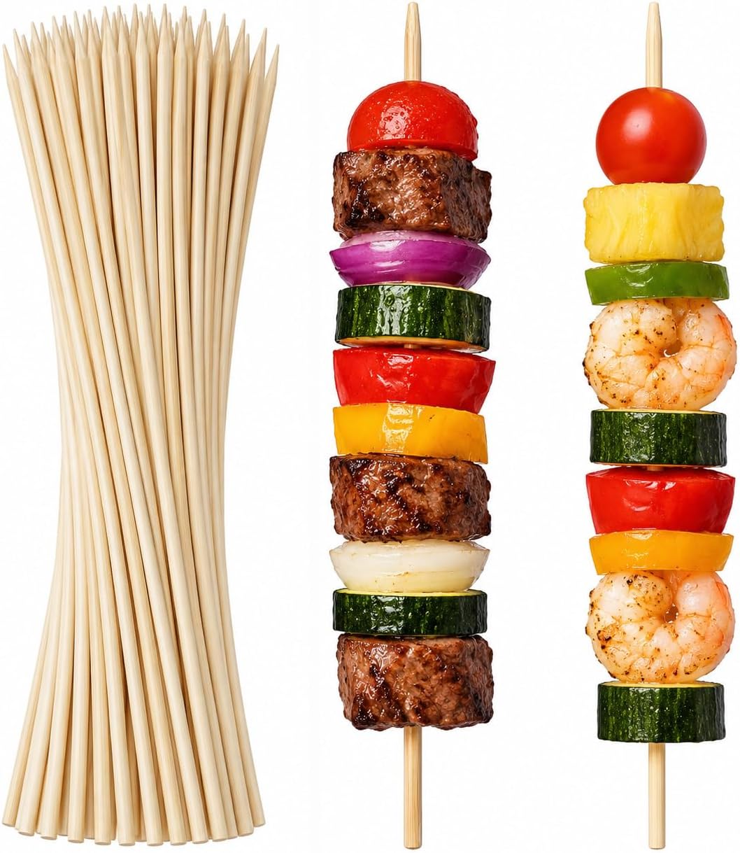 100 PCS Natural Bamboo Skewers, 4/6/8/10/12 Inch 4mm Thick Heavy Duty BBQ Sticks for Grilling, Kabob, Cocktail, Fruit, Chocolate Fountain, Crafting, Party (12 inch)