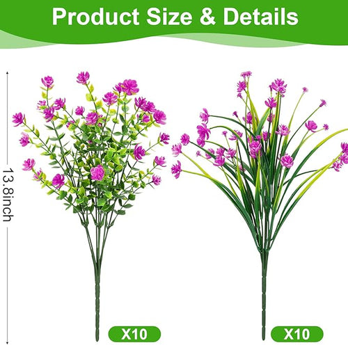 20 Bundles Artificial Flowers for Outdoors Fake Plastic Flowers UV Resistant Realistic Faux Plants Shrubs for Spring Summer Garden Porch Yard Patio Planter Window Box Home Decor, Fuchsia