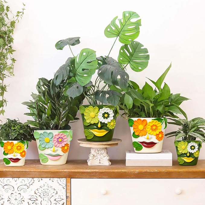GUGUGO 8 Inch Large Flower Face Planters, Abstract Unique Head Plant Pot with Drainage, Rainbow Colorful Cute Flower Plant Pots for Indoor Plants, Funny Gardening Pot Gift Home Décor, Blue&Pink