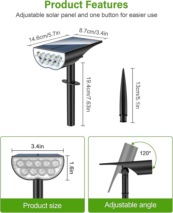 Solar Spot Lights Outdoor, Solar Lights Outdoor Waterproof IP65, 3 Brightness Modes Dusk to Dawn Landscape Spotlights for Yard Garden Pathway Tree Decoration, Cool White, 4 Pack
