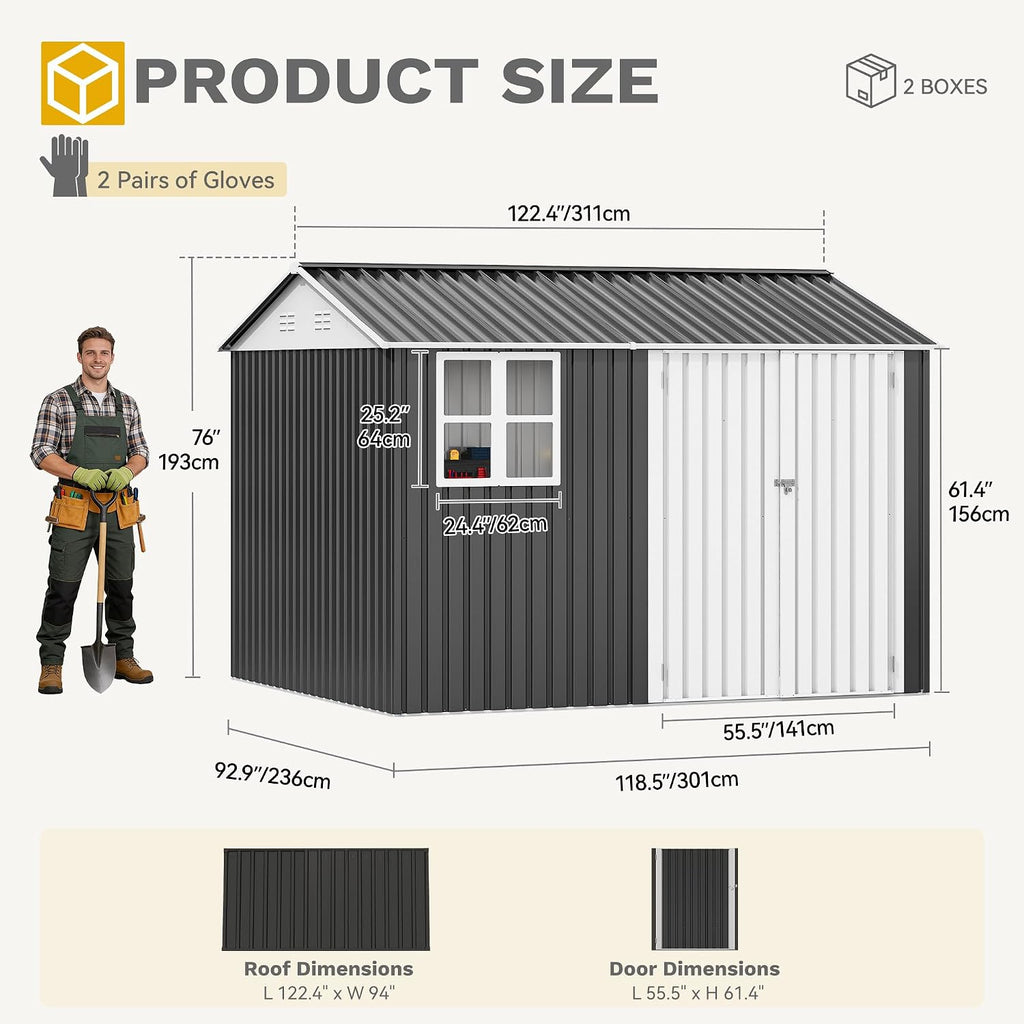 dwvo 10x8ft metal outdoor storage shed with window, view 9