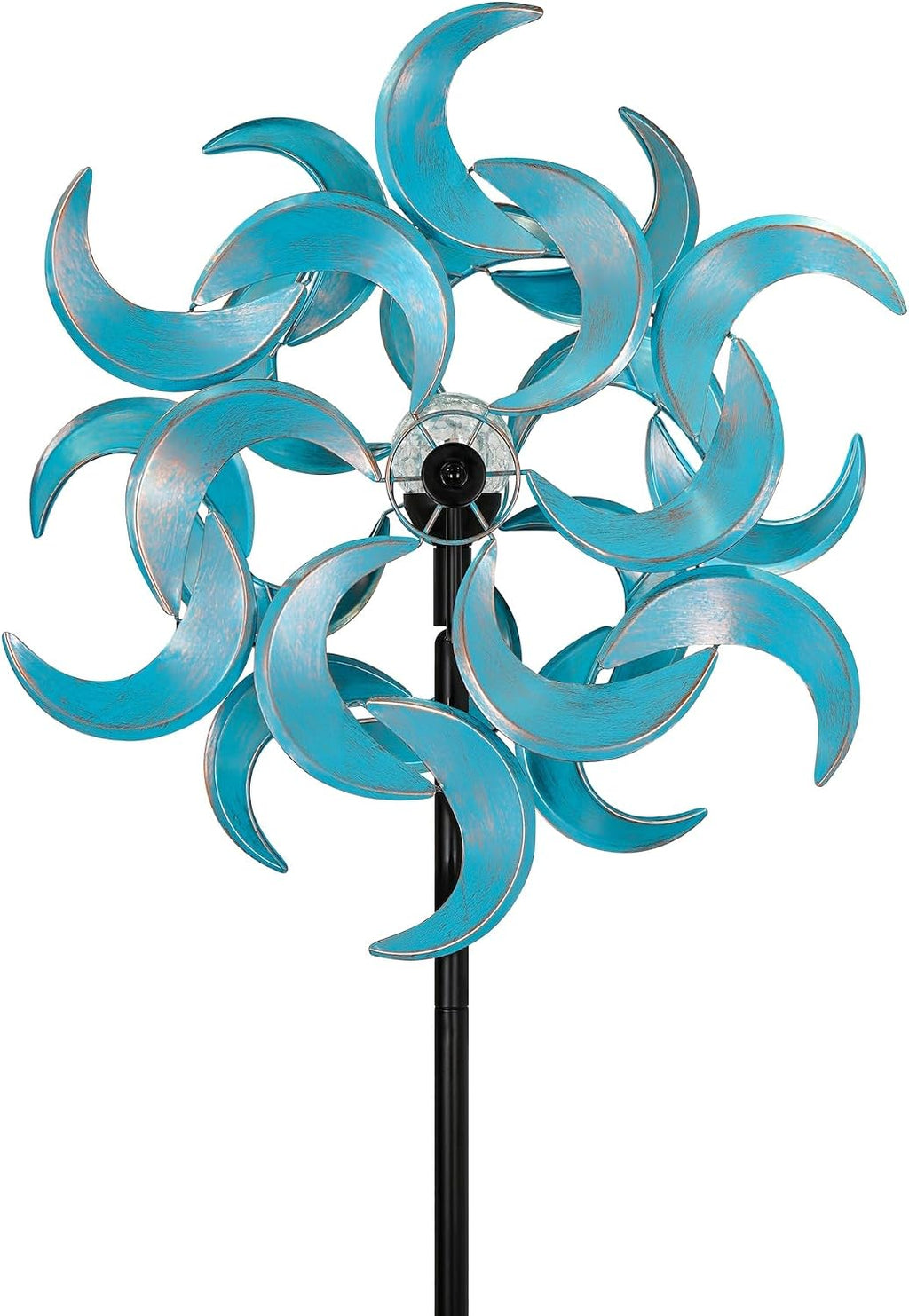 87" Wind Spinner Outdoor with Solar Light, Large Metal Wind Sculptures Spinners, Windmill for Garden Yard Patio Lawn Decor - Azure Moon (23" W x 87" H)