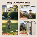 Metal Hanging Squirrel Proof Bird Feeders, Gravity Spring Closure System, Chew Resistant, Large Capacity, Weatherproof Bird Feeders for Outdoors, Olive Green