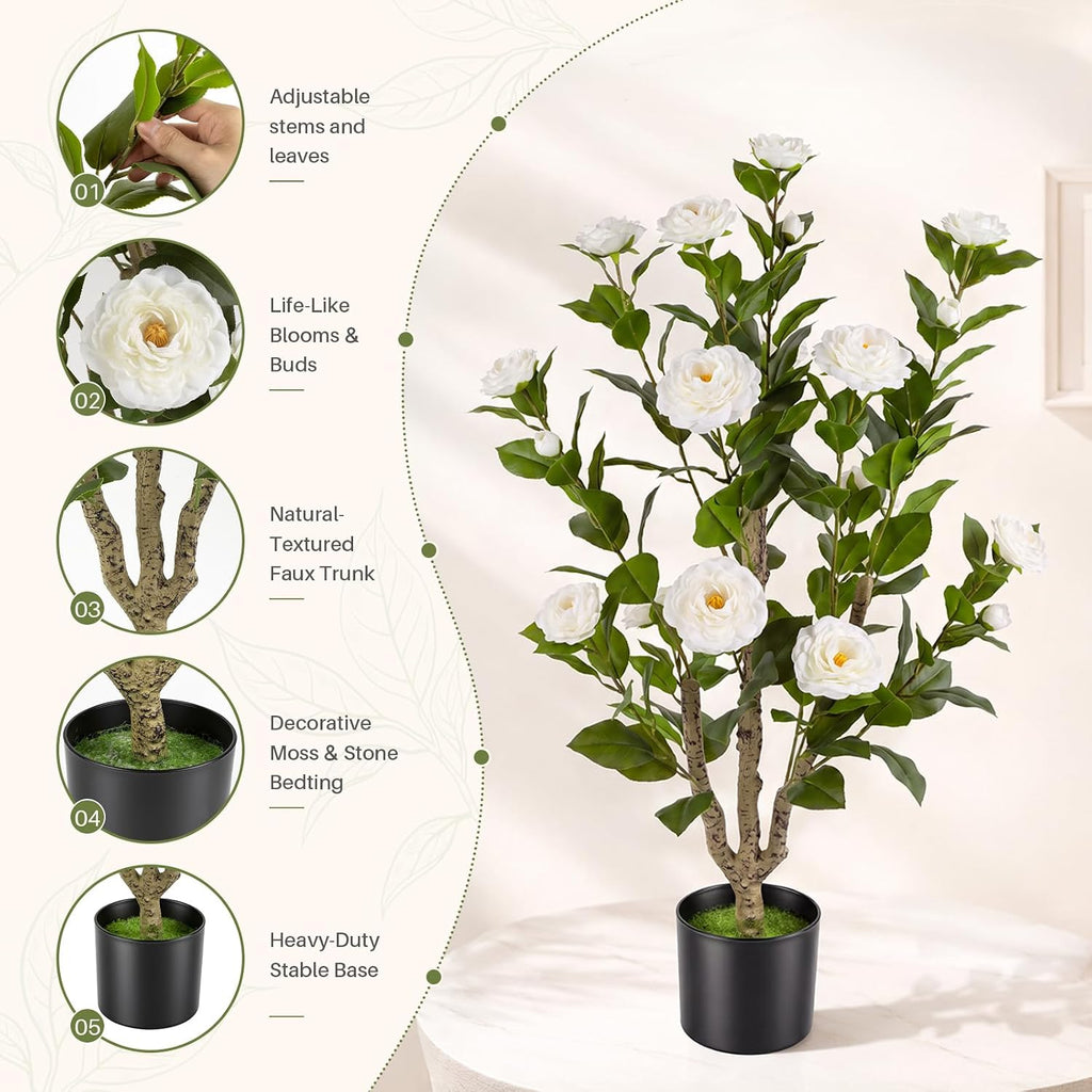3ft 2-pack artificial camellia trees, package contents