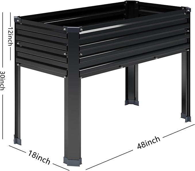 Vengarus Galvanized Raised Garden Bed Outdoor with Legs,48×18×30in Metal Elevated Raised Planter Box for Backyard, Patio, Balcony, 300lb Capacity,Black(2PCS)