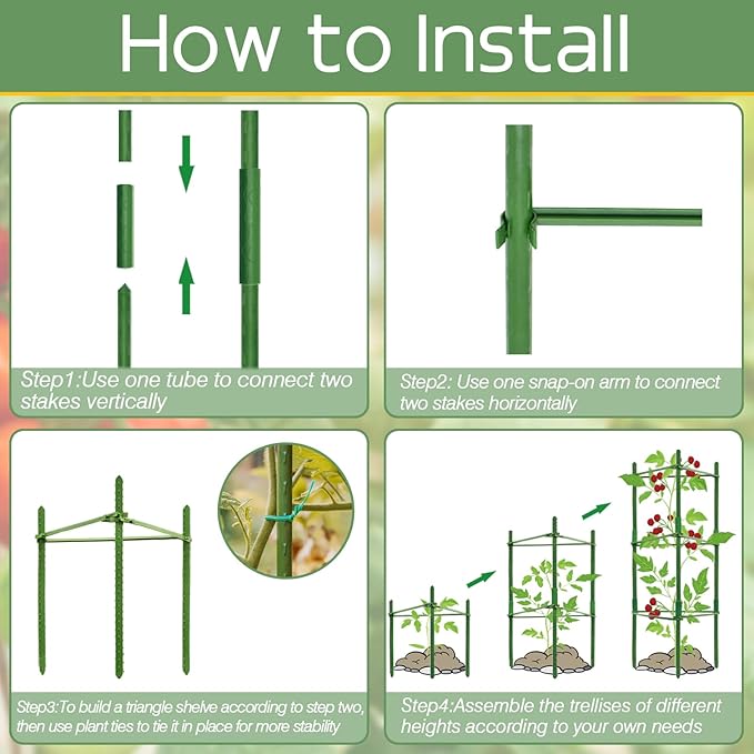 Halatool 8 Pack Tomato Cages for Garden,Up to 48in(4FT) Adjustable Tomato Cage,Garden Stakes Tomato Trellis for Pots,Tomato Plant Support for Raised Garden Bed&Climbing Vegetables Flowers(Green)