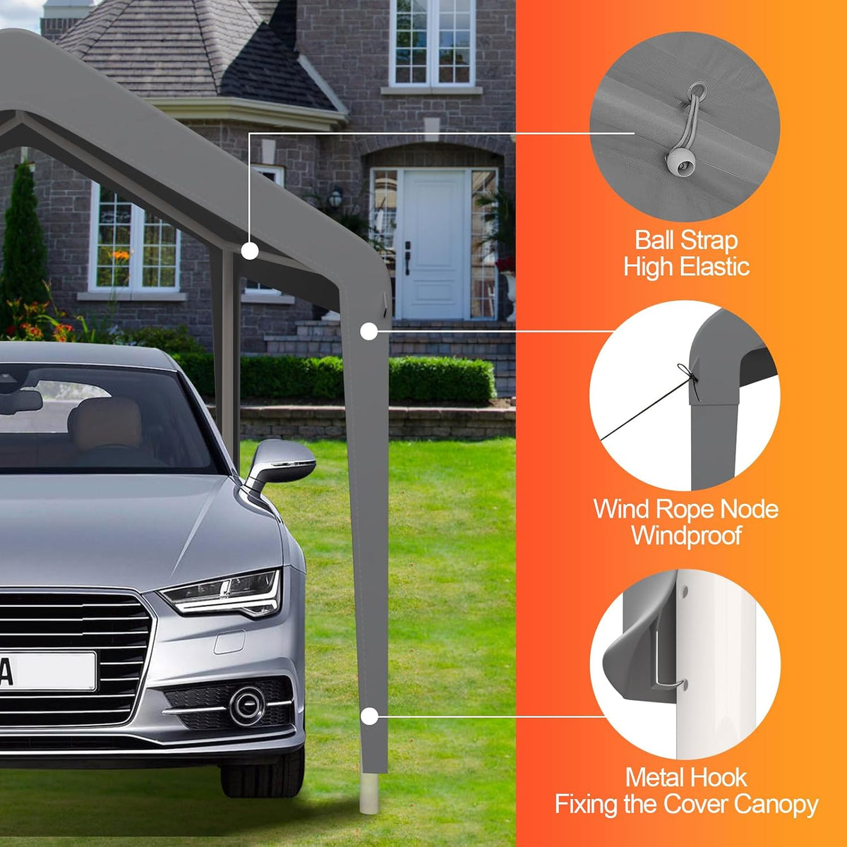 10x20 carport canopy replacement cover, outdoor car shelter, close-up detail