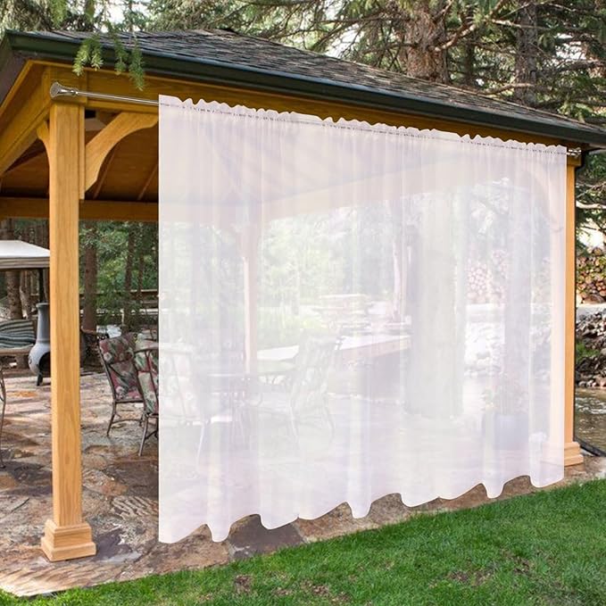 SpaceDresser Waterproof Outdoor Sheer Curtains for Patio - 2 Panels Rod Pocket Indoor Voile Sheer Curtain for Living Room,100W x 84L inch, White