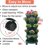 GameXcel Vertical Planter, 5 Tier Stackable Strawberry Planter with Garden Tool Set, Movable Indoor/Outdoor Garden Herb Pot for Growing Vegetables and Succulents, Green