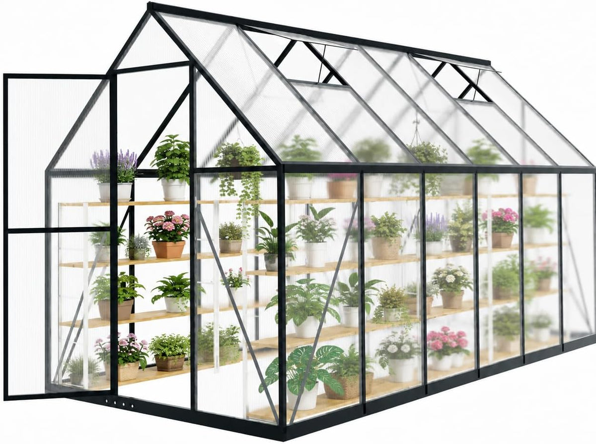 hooyeah 6x12 ft polycarbonate greenhouse for outdoors, walk-in, main product view