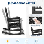 HDPE Rocking Chair Outdoor- Poly High Back Porch Rocker Chairs for Adults - All Weather Resistant Furniture for Patio Front Porch - Black