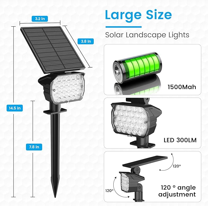 VOLISUN Solar Spotlight Outdoor, IP67 Waterproof Solar Landscape Spot Lights，Uplights for Yard Garden Pathway - 2 Pack (Warm White) 27 LED 3 Lighting Modes