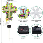 2 Pack Solar Flower Cross for Cemetery Grave, Grave Decorations for Cemetery Solar Crosses, Sympathy Memorial Gifts, for Garden Lawn Yard Patio Decor