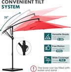 OLIXIS 9.7FT Offset Patio Umbrella with Base, Cantilever Table Umbrellas for Outdoor Sun Shade UV Protection with Easy Tilt Adjustment, 8 Ribs for Backyard, Lawn, Garden, Pool - Red
