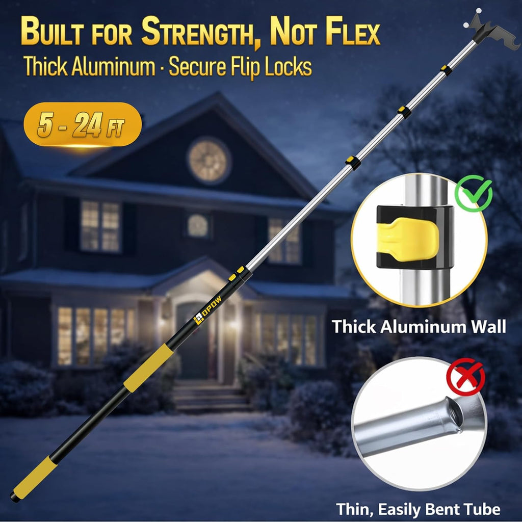 6-24ft Telescopic Extension Pole & Utility Hook for Christmas Lights | Christmas Light Pole Hanger Tool,30FT High Reach Telecoping Pole,Extendable Poles for Hanging and Installation Lights String