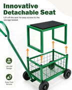 hulisen garden cart with detachable seat, rolling garden, side view