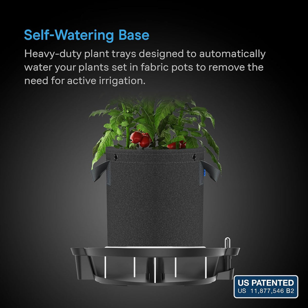ac infinity self-watering fabric pot base, auto-irrigation, 4-pack, close-up detail