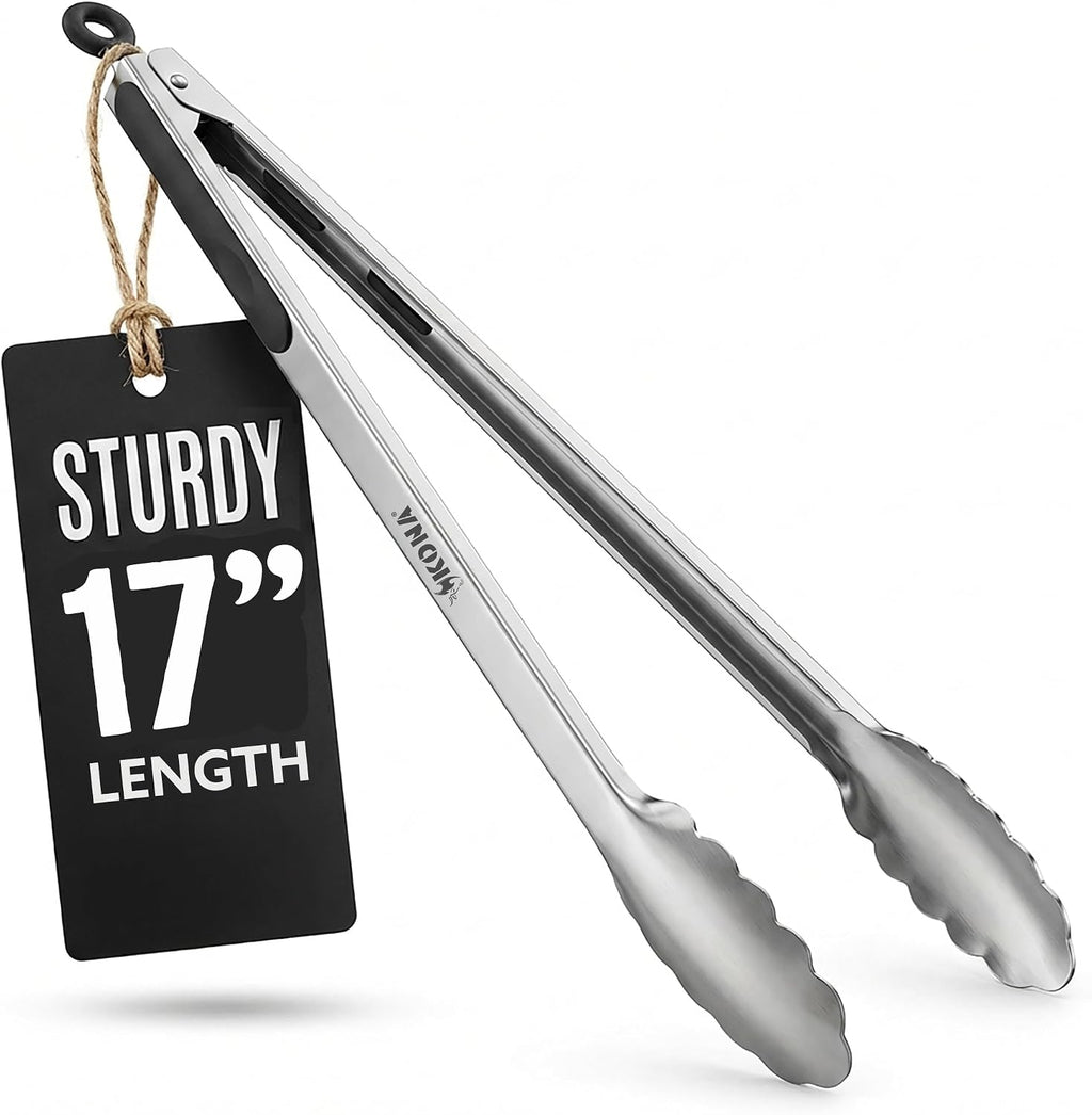 Kona 18-in Stainless Steel Locking Grill Tongs, Heavy-Duty, 1 Pack | Extended 18-in reach, locking design for easy storage, for grill, BBQ, and kitchen