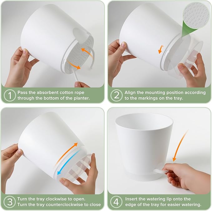 GARDIFE 2026 Upgraded Self Watering Plant Pots with Drainage Hole, 7/6.5/6/5.5/5/4 Inch Flower Planting Containers for House Plants, African Violet, Flowers, Cactus (White, 7+6.5+6+5.5+5+4 inch)
