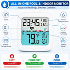 Solar Pool Thermometer, Wireless Floating Water Temperature Sensor, IPX8 Waterproof, Long Range Digital Display for Swimming Pool, Hot Tub, Spa, Pond & Lake