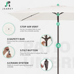 JEAREY 6.5x10 ft Rectangular Patio Umbrellas Rectangle Outdoor Umbrella with Push Button Tilt and Crank, Market Table Umbrella 6 Sturdy Ribs UV Protection for Poolside Garden Backyard Deck, Cream White