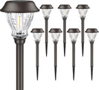 XMCOSY+ Solar Pathway Lights Outdoor, 8 Pack Warm White Solar Garden Lights | Crackled Glass & Metal, IP65 Waterproof, Auto On/Off Soft 2700K LED Edison, Landscape Lights for Yard Walkway Driveway Path