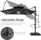 Best Choice Products 9x12ft LED Cantilever Patio Umbrella w/Base Included & 360° Rotation, Large Solar Offset Hanging Outdoor Sun Shade for Deck, Backyard Table w/Stand & Lights – Gray