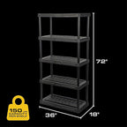 CENTREX CX 5-Tier Heavy Duty Plastic Storage Shelves that Support up to 150lbs/shelf, Organization and Storage, Weather-Resistant Design, Easy Assembly, 2 Pack, Black (72”H x 36”W x 18”D)