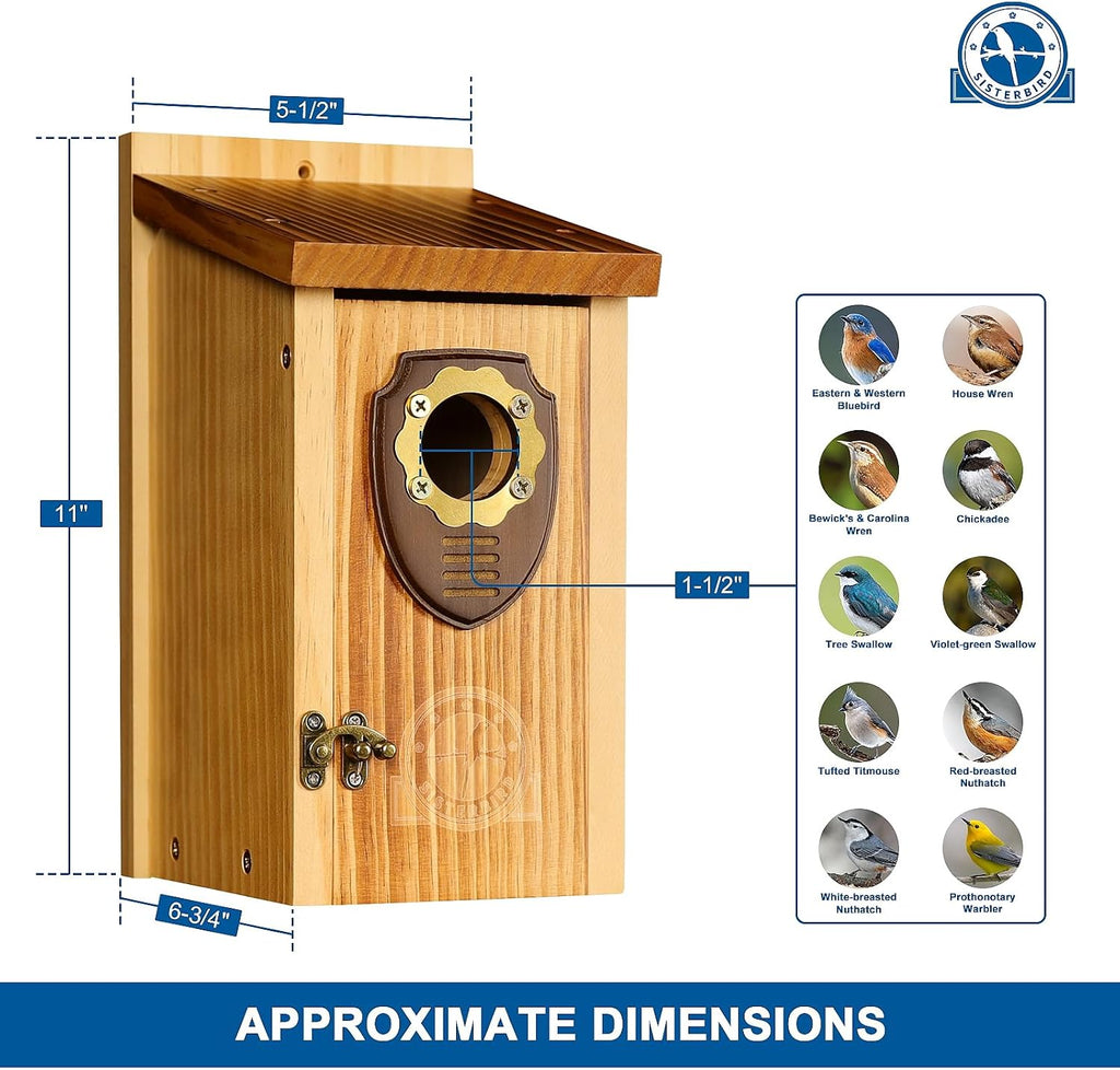 SISTERBIRD Pack of 2 Bluebird Houses for Outside, Premium Wooden Bird House, Bluebird House for Outdoor, Courtyard Decoration Bird Nest, Bluebird Finch Swallow Wren Chickadee
