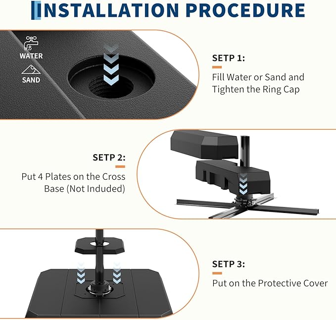 Garvee 4Pcs Patio Umbrella Base 330lb Capacity Cantilever Umbrellas Weight Stand Umbrella Base Filled with Water or Sand for 10-15FT Outdoor, Garden, Deck, Poolside Umbrellas Use, Black