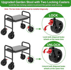 garden seat with 360° brake wheel: 3-in-1 rolling, close-up detail
