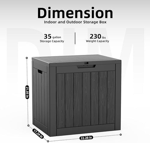 35 Gallon Outdoor Deck Box, Lockable Waterproof Outdoor Storage Boxes For Garden Tools,Indoor Cushions,Accessories Outside Storage Resin Weatherproof Container(Black)