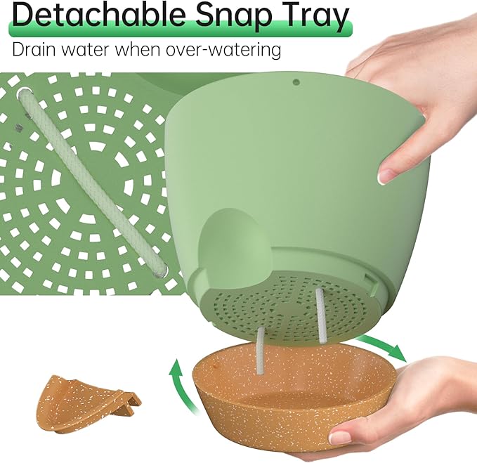 ZMTECH 8 Inch Hanging Planters for Indoor Outdoor Plants, 2 Pack Self Watering Hanging Plant Pots with Drainage Holes and Removable Saucer, Plastic Flower Hanging Pots with Watering Lip (Green)