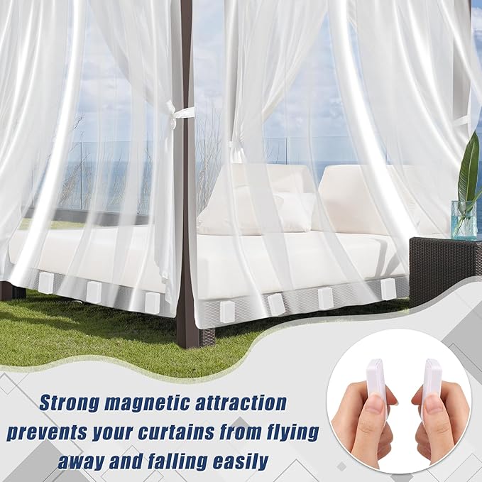 36pcs Outdoor Curtain Weights, Plastic Wrapped Magnetic Drapery Weights, Waterproof Heavy Duty Curtain Magnets for Heavy Wind Outside, Shower Curtain, Tablecloth, Flag (White)