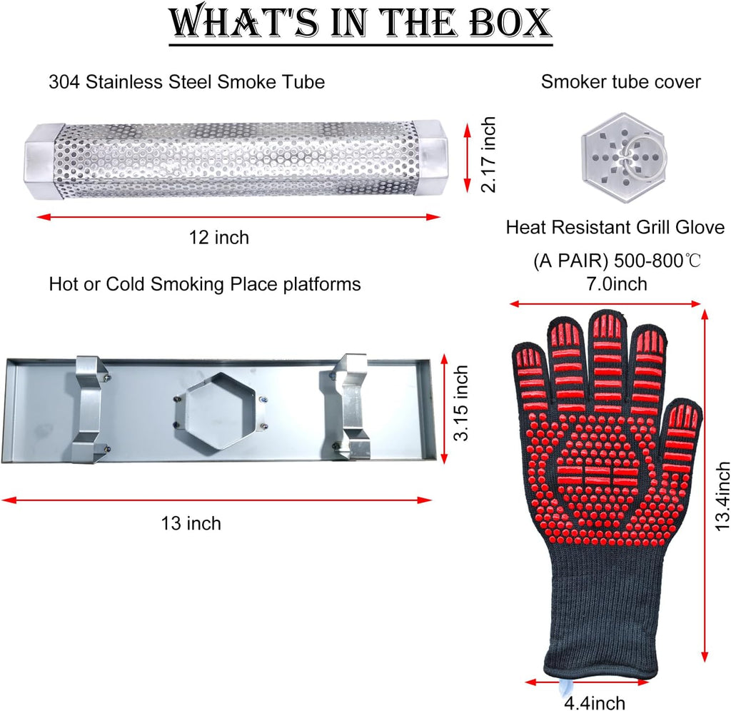 2X12'' Smoke Tube Kit for Pellet Smoker With Tray and Tube Cover | 5 Hours Billowing Smoke, Works with Any Grill or Smoker, smoke tube for pellet smoker, 2X12" Hexagonal smoke tube kit
