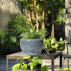 SQOWL Ceramic Pot for Plants - 10 Inch Plant Pot Indoor with Drainage Hole and Saucer, Round Ceramic Planter, Decorative Large Flower Pot Outdoor, Home Office Room Decor, Garden Gifts, Gray