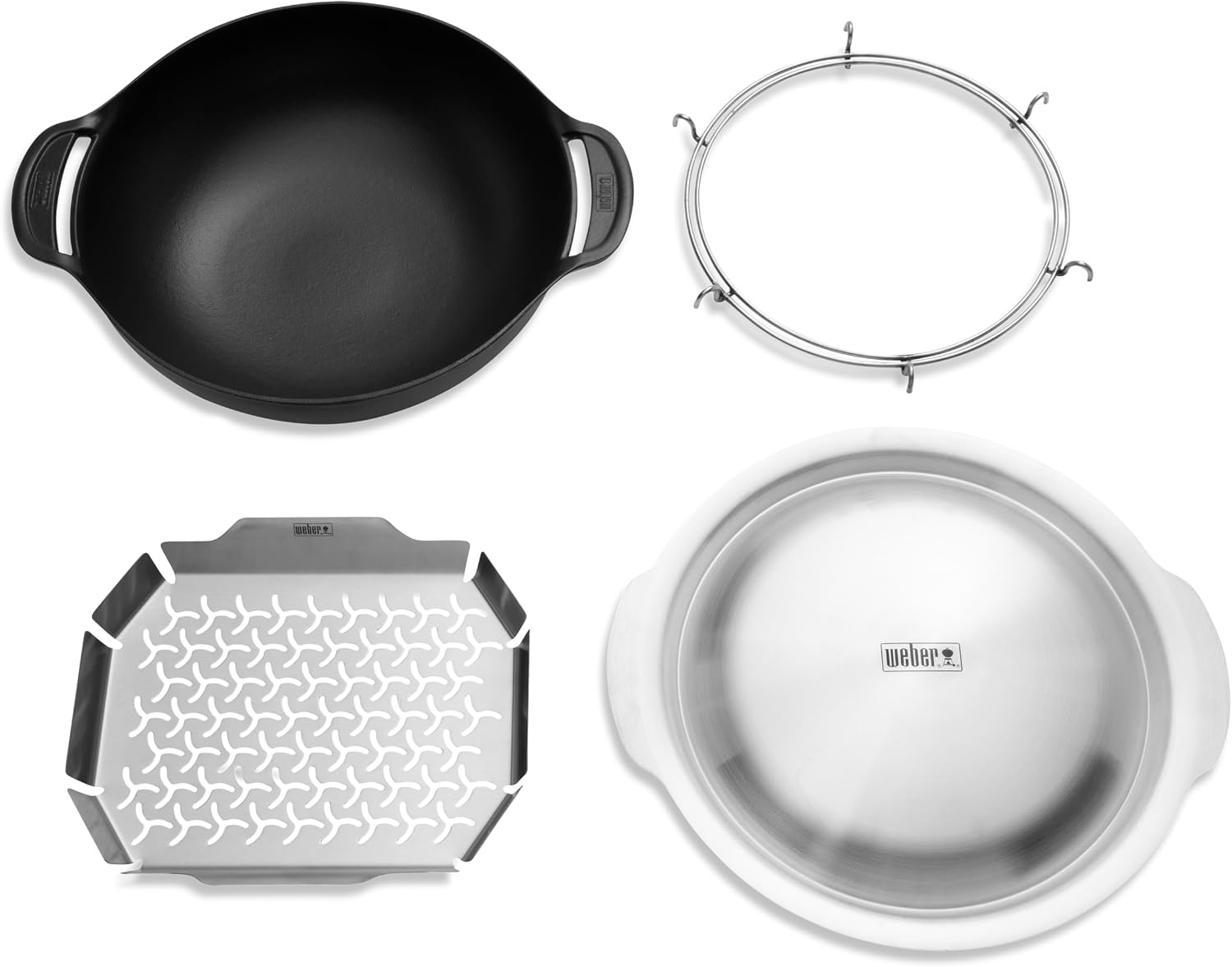 Weber Crafted® Wok & Steamer, 6 Qt, for Gourmet Grilling | Porcelain‑Enameled Cast‑Iron Wok with Steamer Basket for Weber Crafted® Grills (Frame Kit Required) - Grill Accessory