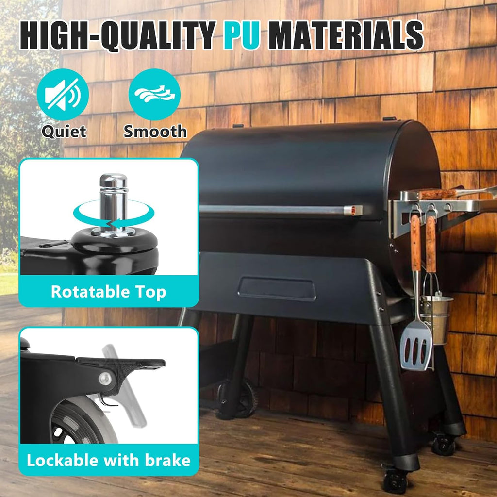 2 Pcs HDW302 Locking Caster Wheel for Traeger Grill - 3'' Grill Wheel with Brake for Outdoor Cooking