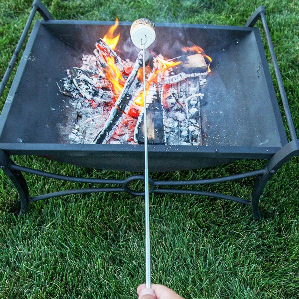 12 Marshmallow Roasting Sticks for Fire Pit - Extendable Smores Skewers | Wooden handle 32 inch telescoping forks with carry bag, perfect for hot dogs, campfire, BBQ, camping & backyard gatherings.