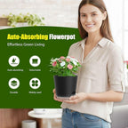 Plant Pots 7 Inch Self Watering Pots, 6 Pack Plastic Planters with Drainage Holes and Clear Saucers,Plastic Flower Pots for Indoor Out Door Plants (Black)