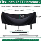 Hammock Covers Waterproof Outdoor 420D for 10-12 ft Stand | 420D Oxford, Fully Taped Seams, 3 Windproof Buckles, 2 Air Vents, Reflective Handle, 1 Elastic Cord, for Patio Garden
