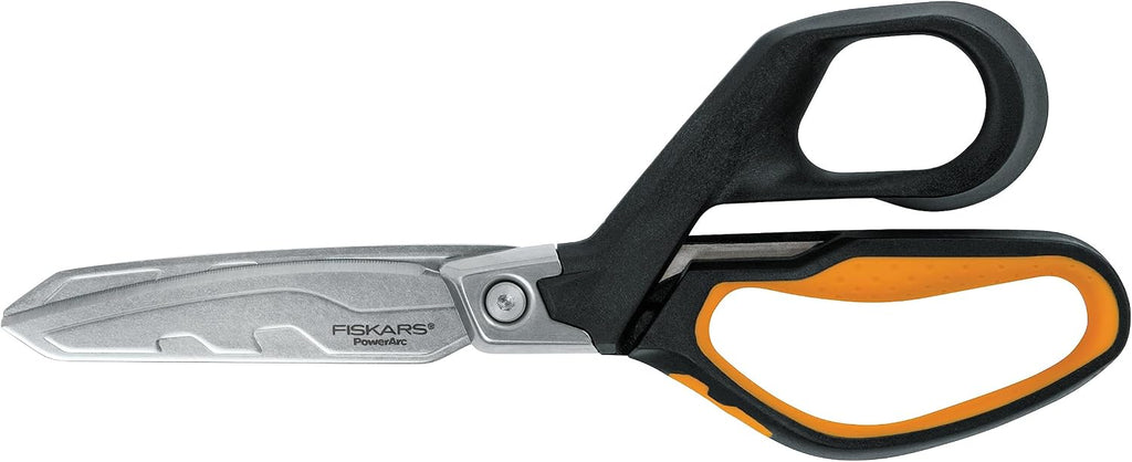 Fiskars PowerArc Heavy-Duty Scissors, Up to 30% More Power, Length 21cm, Durable Stainless Steel Blade/Plastic Handles, Black/Orange, 1027204