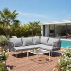 East Oak 5-Piece Outdoor Sectional Sofa, Modular Outdoor Furniture with Waterproof Thick Cushions, Modern Patio Sofa Deep Seating for Outdoor Garden Porch Blackyard, Misty Grey
