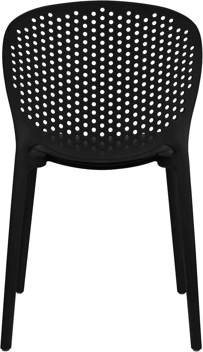 2xhome Set of 4 Patio Dining Chairs | Modern Stackable Outdoor Pool Side Chair | Weather Resistant Plastic for Yard, Porch, Balcony, Kitchen, Black