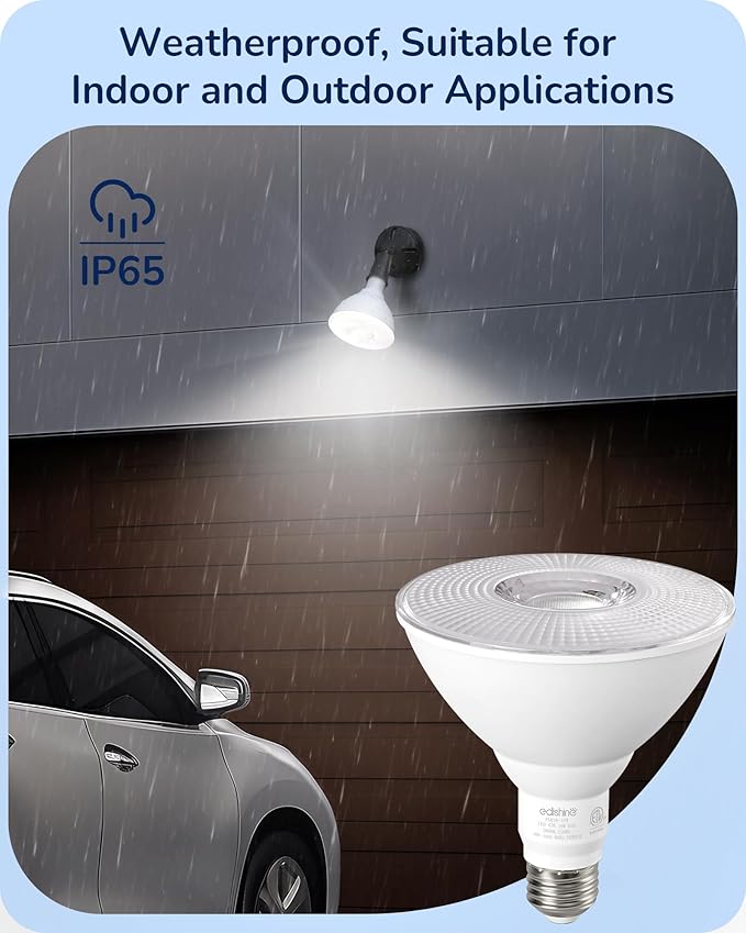 EDISHINE PAR38 Flood Lights Outdoor Bulb, Dimmable LED Flood Light Bulbs, 1800LM, 18W Equivalent 120W, Weatherproof LED Light Bulb for Backyard, Garage, Porch, Garden, 5000K Daylight, E26, 4 Pack