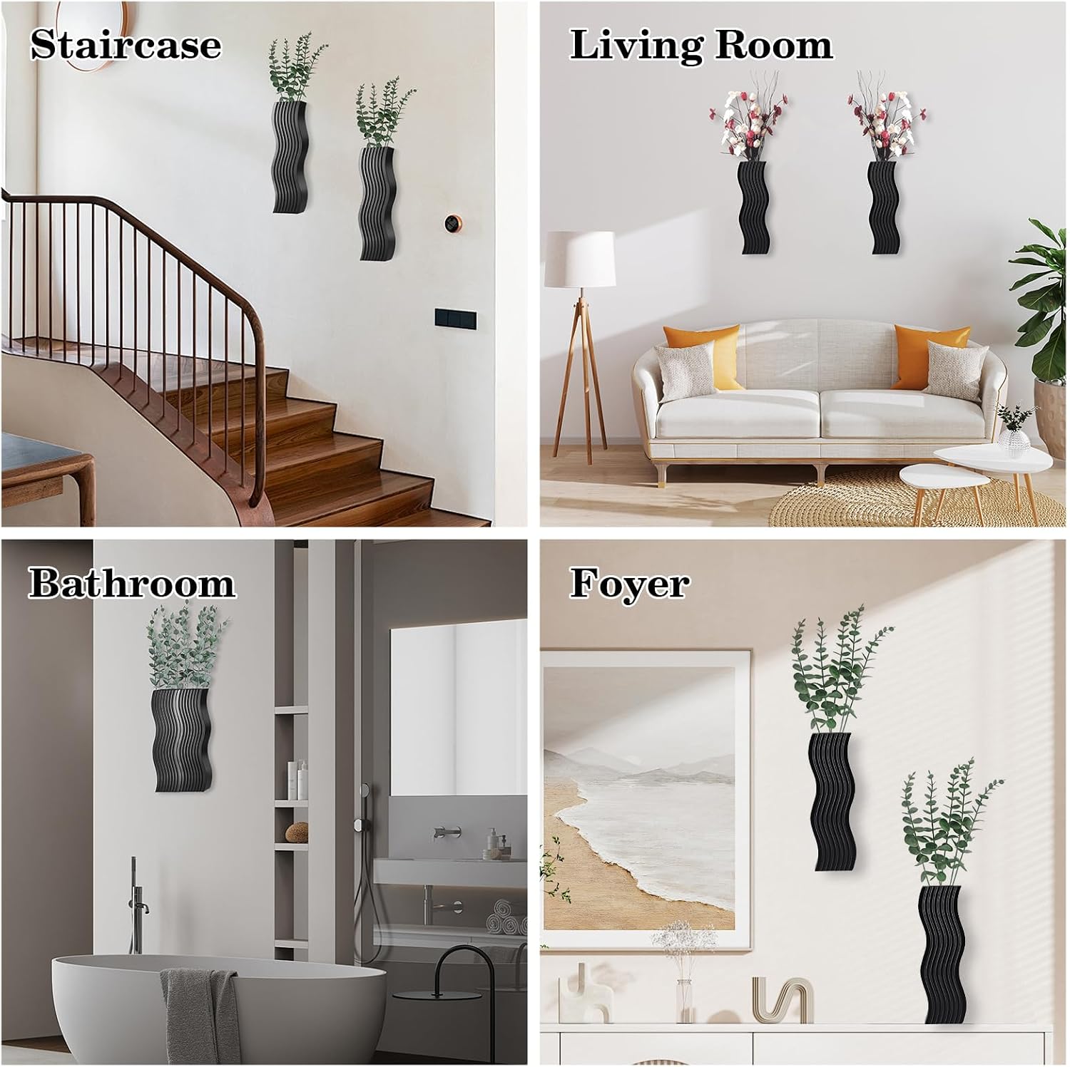 2 Pack Wall Decor Wood Wall Planters for Indoor Plants, Modern Wall Planter for Bathroom, Kitchen, Dining Room, Living Room Wall Decor, Farmhouse Wall Vase for Decor Dried Flowers and Faux Greenery