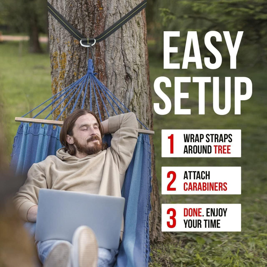 Hammock Straps - Set of 2 Hammock Tree Straps with Heavy Duty Carabiner Clips - 2 Inch X 8 Foot Long Straps for Hammock Camping, 4,000 lb Webbing - Made in USA Black
