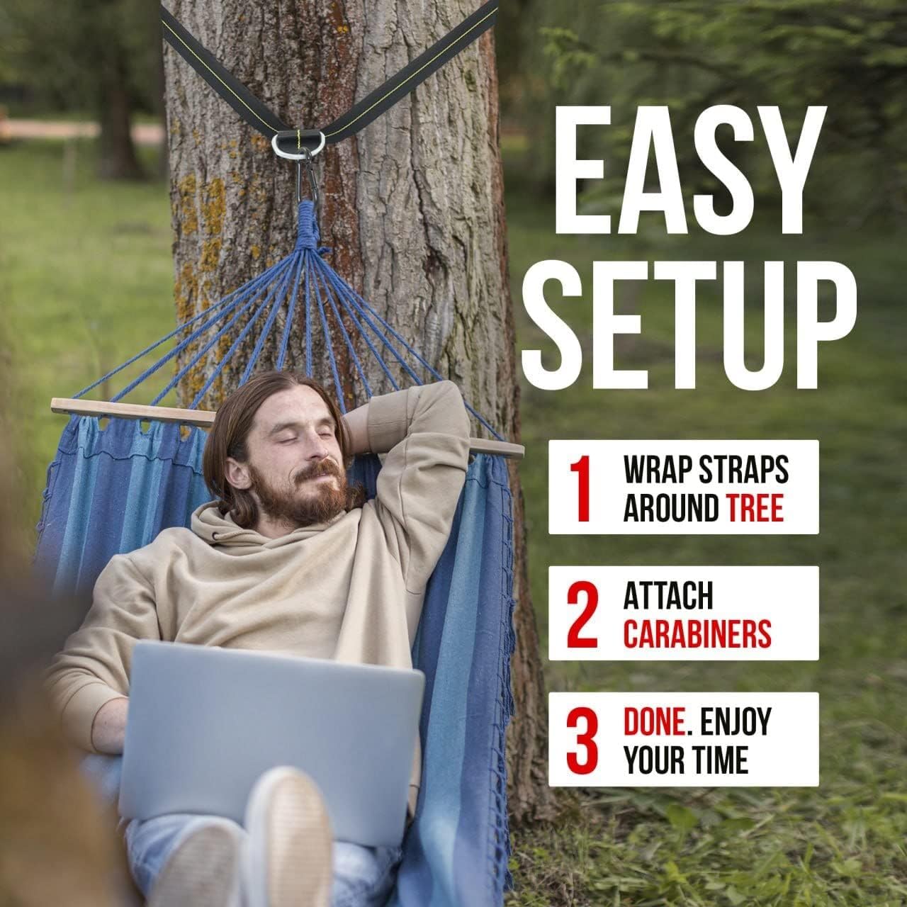 Hammock Straps - Set of 2 Hammock Tree Straps with Heavy Duty Carabiner Clips - 2 Inch X 8 Foot Long Straps for Hammock Camping, 4,000 lb Webbing - Made in USA Black