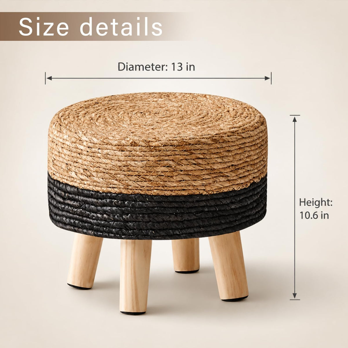 wimarsbon round foot stool natural seagrass poufs ottoman, close-up detail