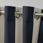 Exclusive Home Canopy Stripe Indoor/Outdoor Grommet Top Curtain Panel, 54"x84", Navy / Sand, Set of 2